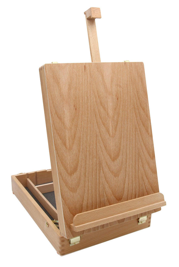 Malkoffer Luca aus Buchenholz FSC®, Tischstaffelei mit Utensilienkoffer, Keilrahmen bis 60cm Höhe, M