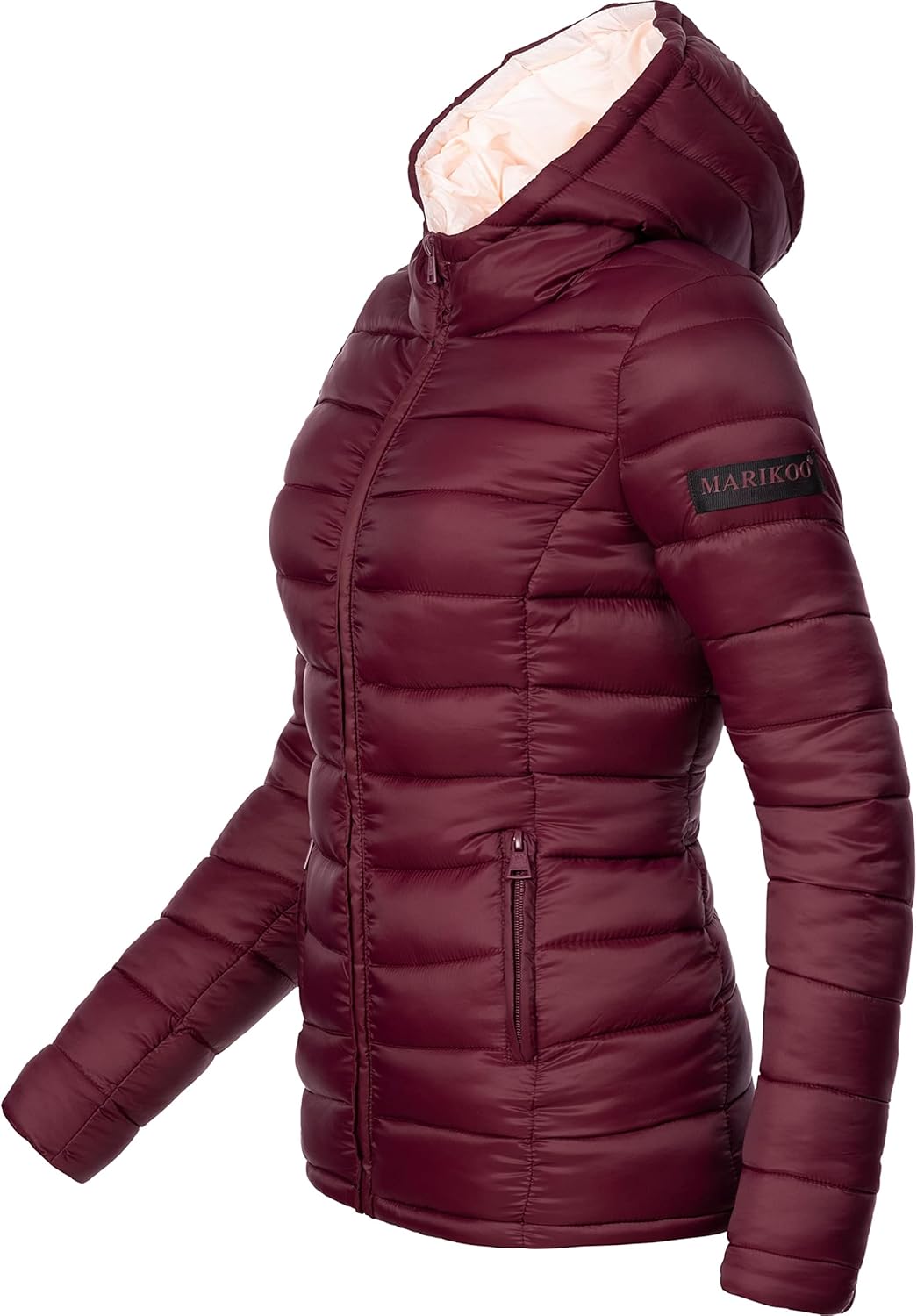 MARIKOO Damen Übergangsjacke leichte Steppjacke kurz mit Kapuze Lucy XS-3XL M Weinrot, M Weinrot