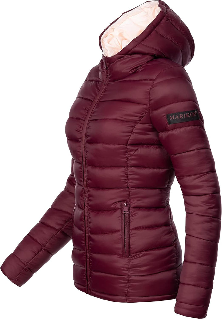MARIKOO Damen Übergangsjacke leichte Steppjacke kurz mit Kapuze Lucy XS-3XL M Weinrot, M Weinrot