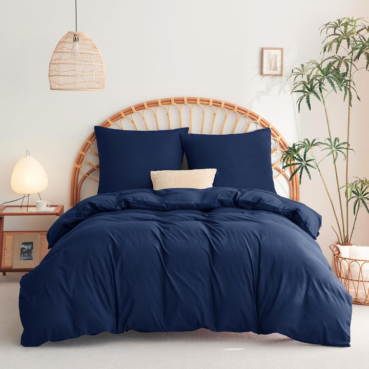 WAVVE Bettwäsche 220x240 3 teilig Blau - Bettbezug 240x220 Set mit 2 Kissenbezüge 65x65 cm, Bettwäsc