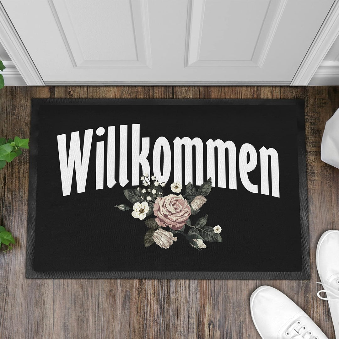 Trendation - Willkommen Fussmatte Grafik Schmutzfangmatte Geschenk Aussen Innenbereich 60x40 cm Wasc