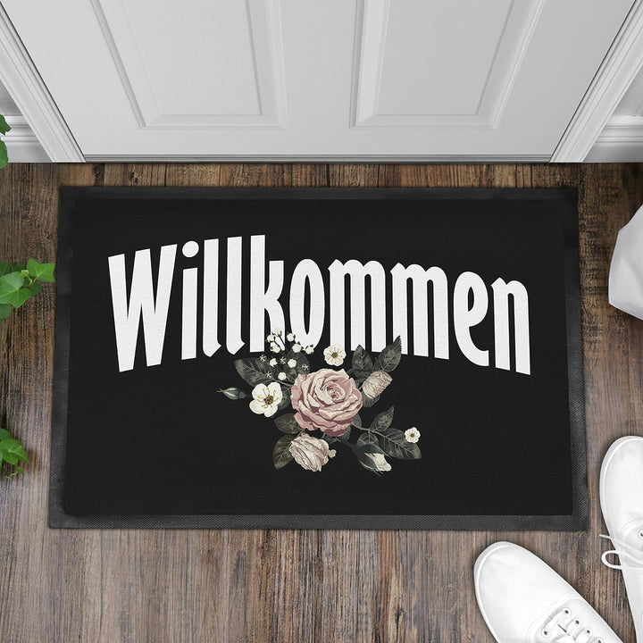 Trendation - Willkommen Fussmatte Grafik Schmutzfangmatte Geschenk Aussen Innenbereich 60x40 cm Wasc