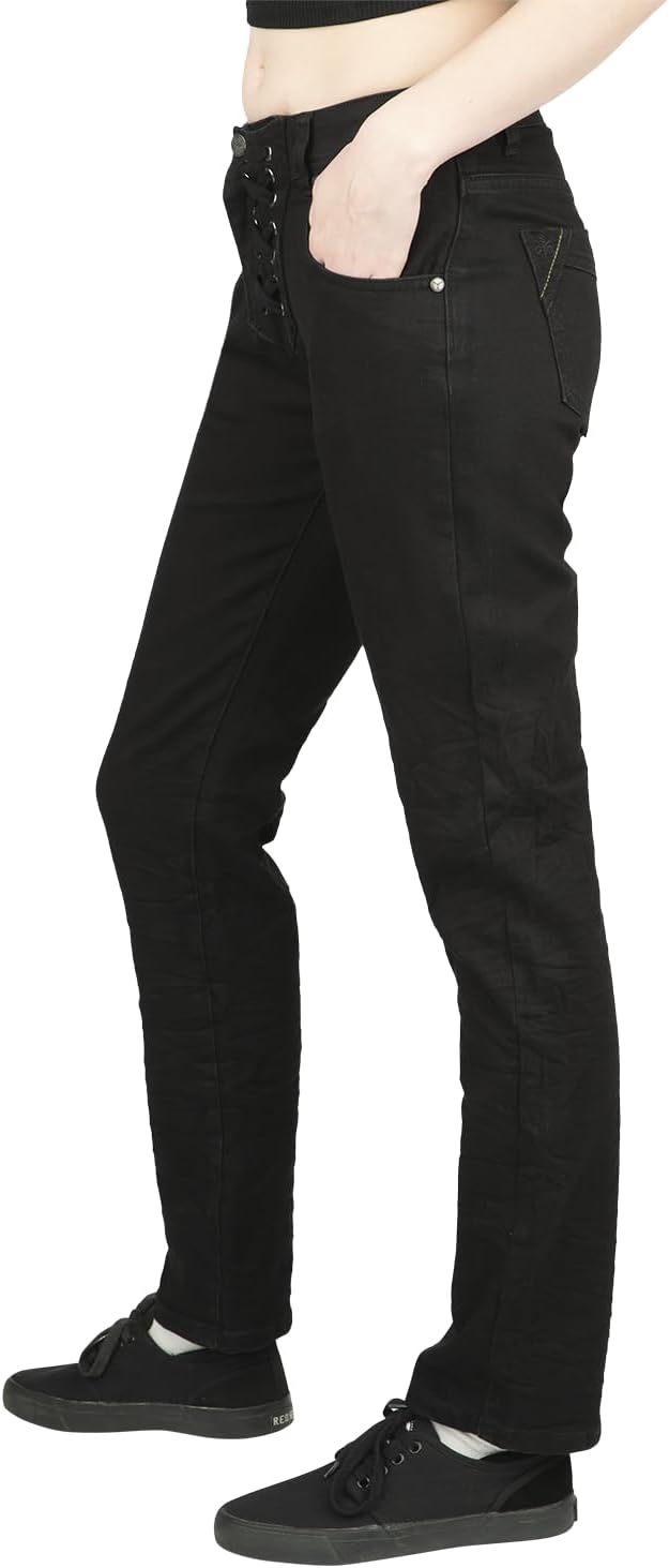 Black Premium by EMP Damen Schwarze Jeans mit Gürtelschlaufen gerade geschnitten 27W / 32L Schwarz,