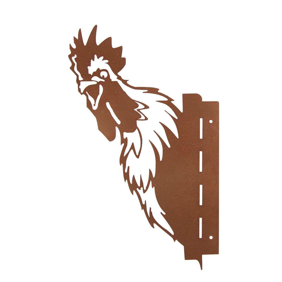 UNUS Garden Baumstecker Hahn um die Ecke guckend, Gartendeko Rostoptik zum Anschrauben, Roststecker
