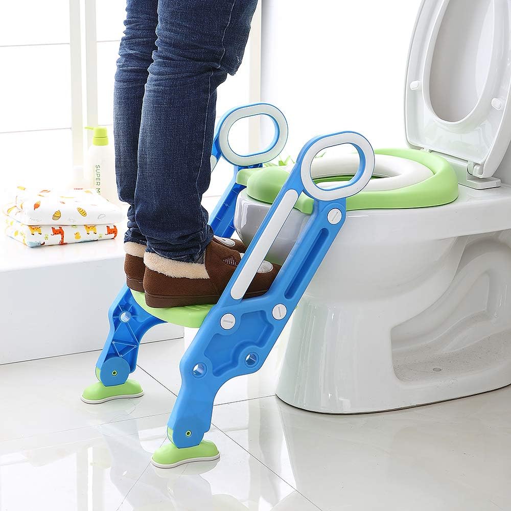 Toilettensitz für Kinder Mit Gepolstertem Sitz,Toilettensitz Toilettentrainer mit Treppe Stabilen Ru