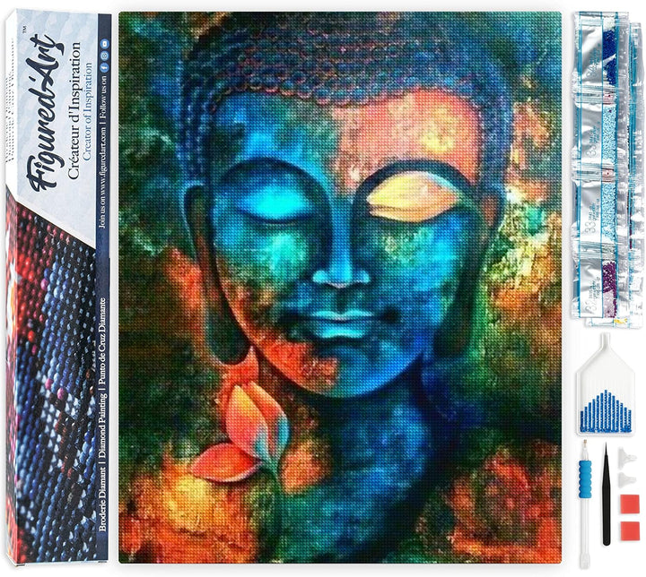 Figured'Art Diamond Painting Erwachsene 40x50cm Ganze Leinwand gerollt Buddha bunt 5D Bilder Eckige