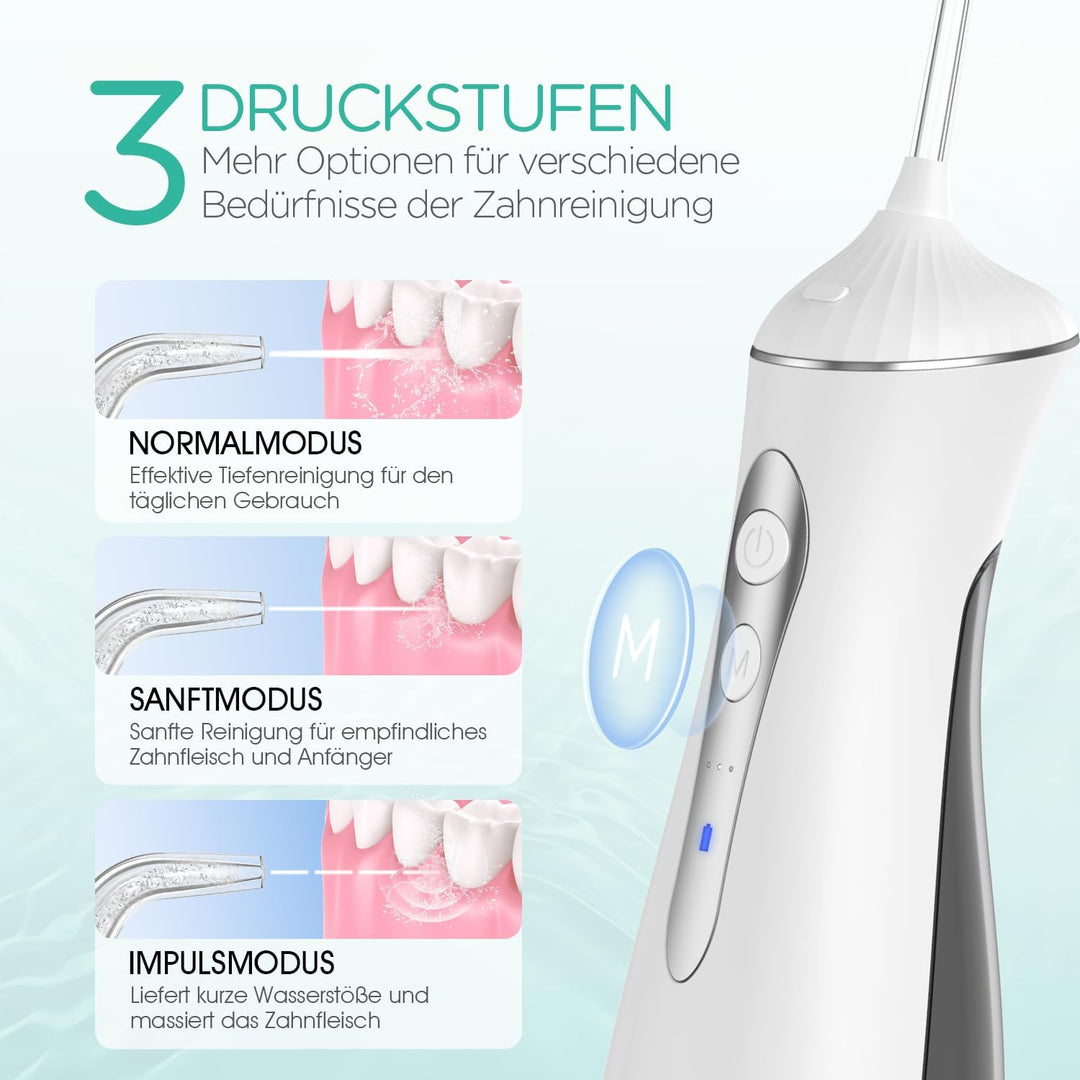 VOYOR-HEALTH Munddusche kabellos, Tragbar Water Flosser für Zähne 3 Modi &amp; 4 Düsen, Wiederaufladbar