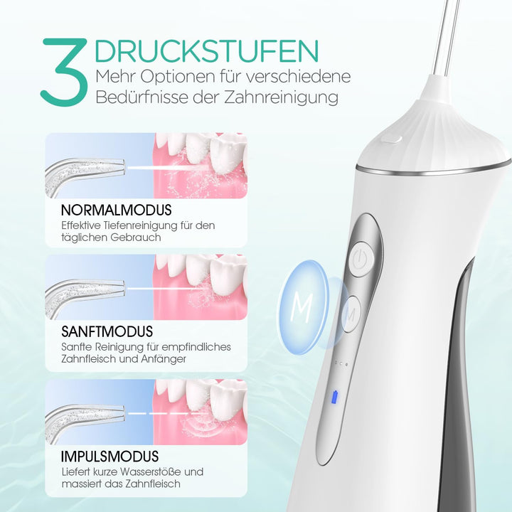 VOYOR-HEALTH Munddusche kabellos, Tragbar Water Flosser für Zähne 3 Modi &amp; 4 Düsen, Wiederaufladbar