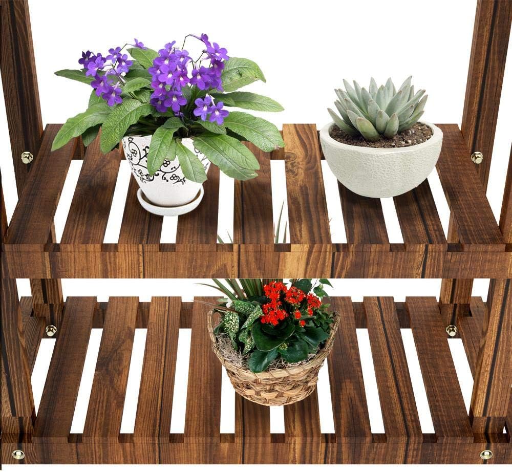 Yaheetech Pflanzenregal mit Rädern, Vierstufiges Blumenregal Balkon, Blumenständer, Blumentreppe, Ma