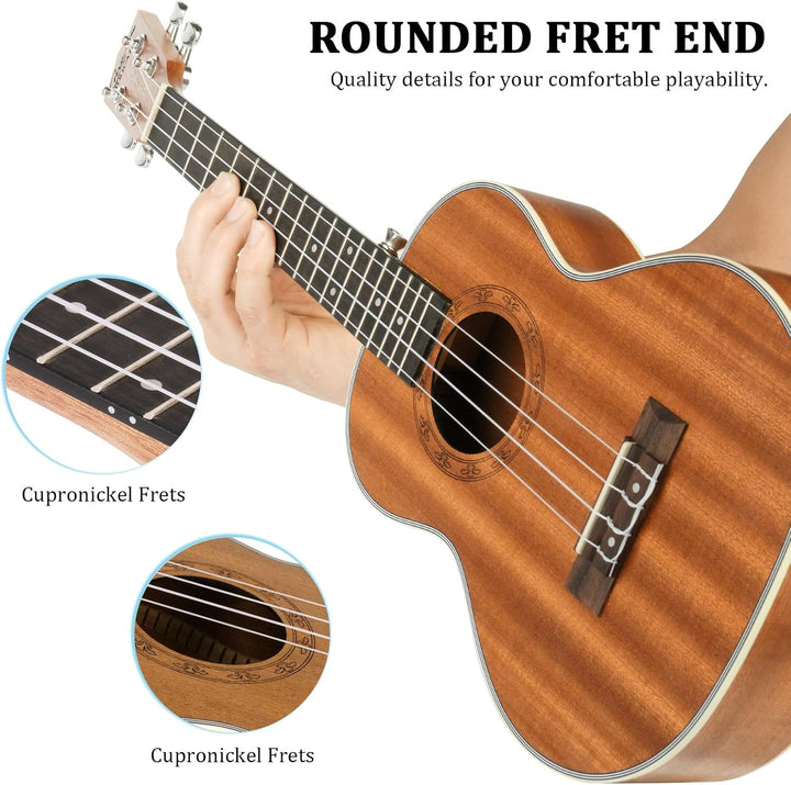 Hricane Sapele Sopran Ukulele Set für Kinder und Erwachsene 21 Zoll Ukulele Starter Kit mit Tasche,