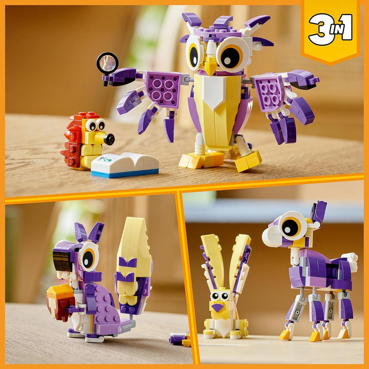 LEGO Creator 3-in-1 Wald-Fabelwesen: Hase - Eule - Eichhörnchen, Set mit Tierfiguren zum Bauen, Spie