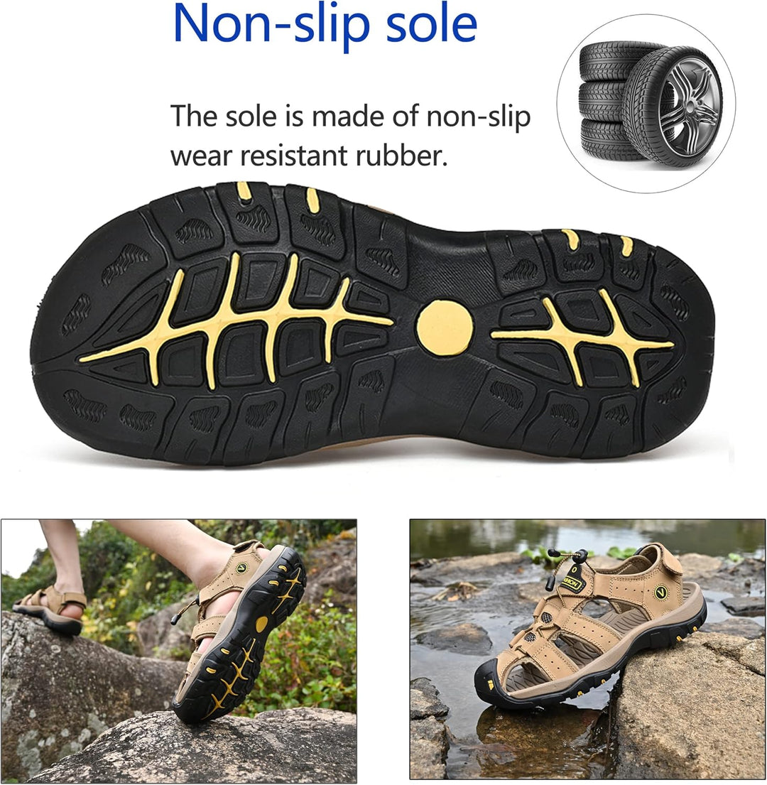 Sandalen Herren Leder Strand Wandersandale Trekkingsandalen Outdoorschuhe Sommer Freizeitschuhe Wand