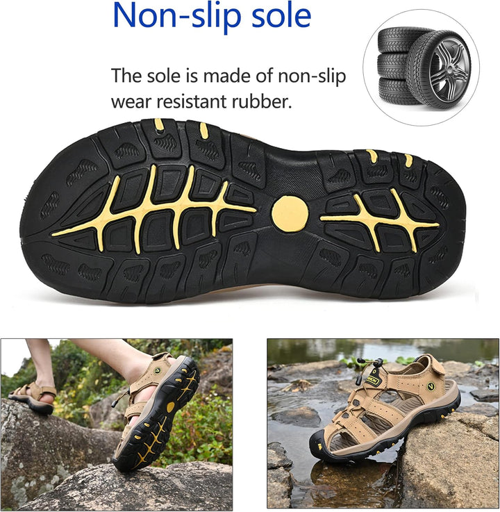 Sandalen Herren Leder Strand Wandersandale Trekkingsandalen Outdoorschuhe Sommer Freizeitschuhe Wand
