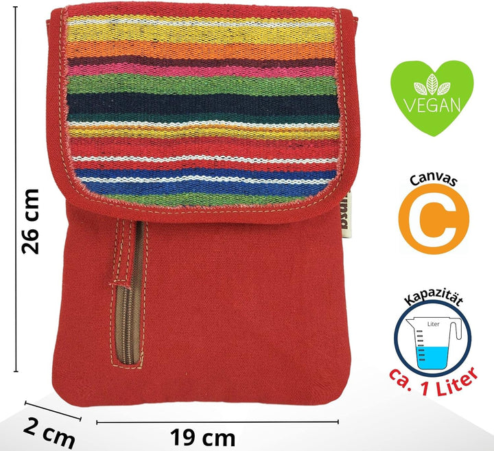 Sunsa Damen Umhängetasche. Nachhaltige Crossover Handy Tasche aus Canvas/Leinwand & gestreifte Baumw