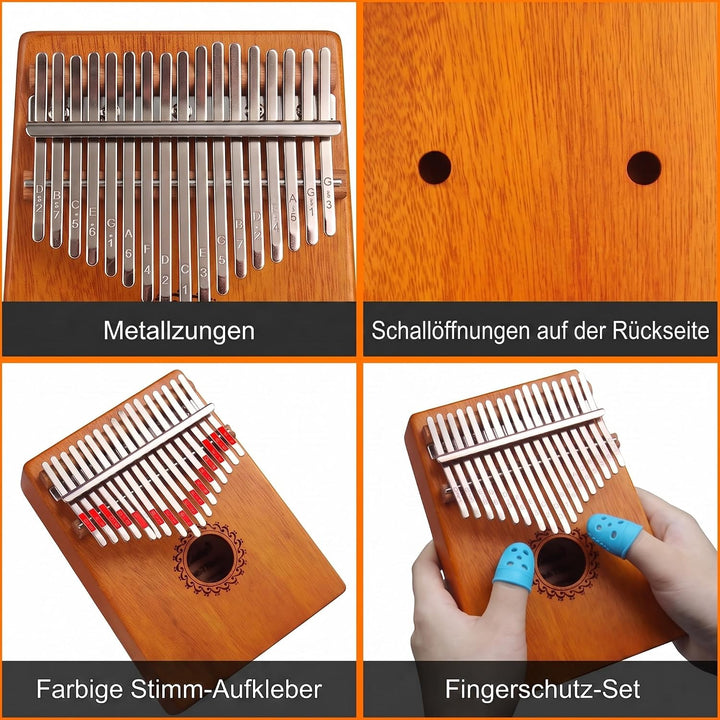 Kalimba 17 Schlüssel, Kalimba Instrument mit Lernpaket, Professionelle Daumenklavier Kalimb für Kind