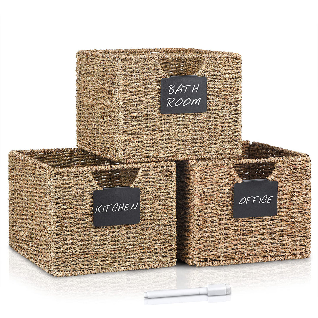 3er-Set Seegras Rechteckig Korb Aufbewahrungskorb, 26.5 x 24 x 19cm / Faltkorb Flechtkorb, Regalbox