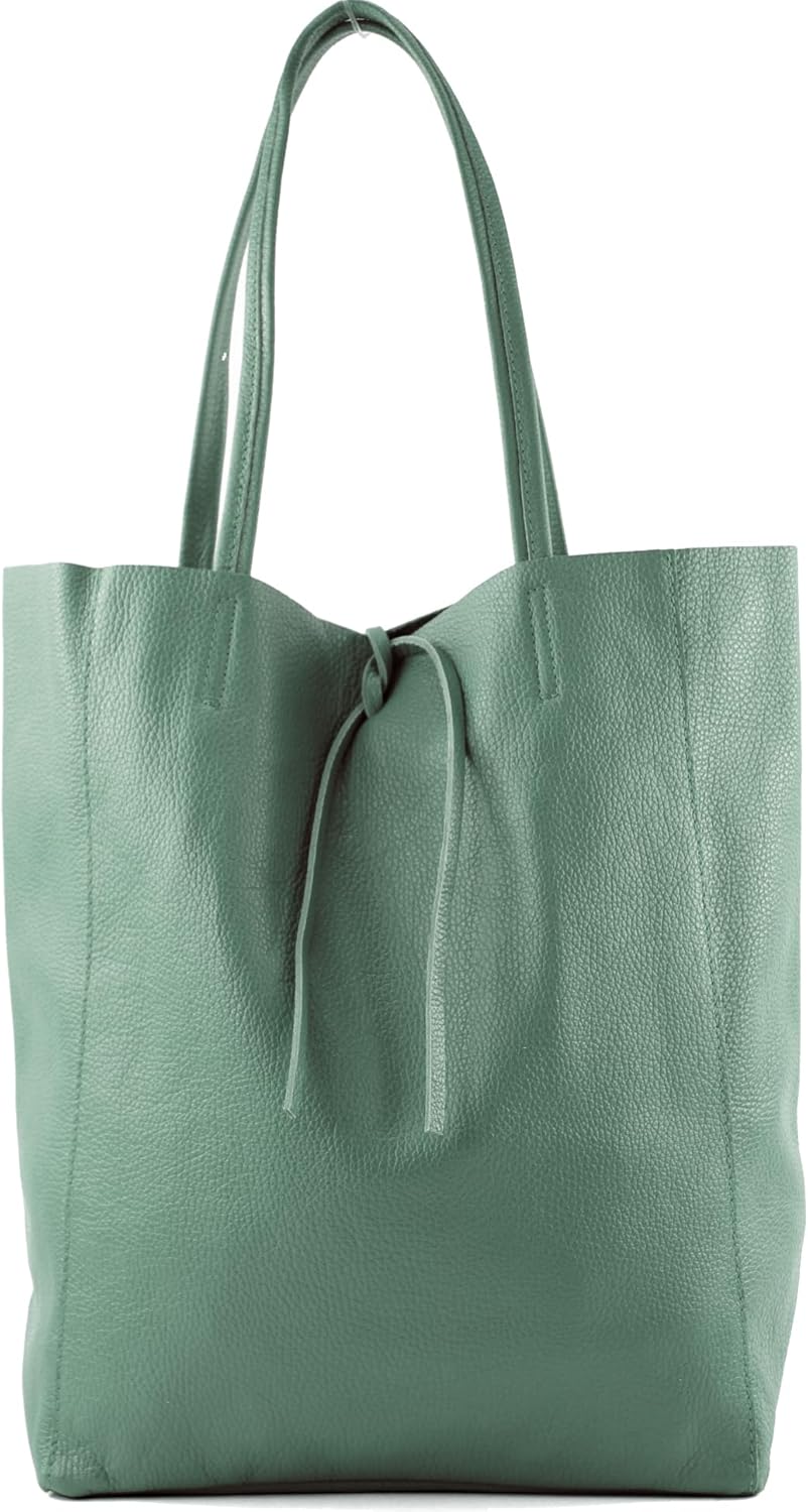 modamoda de T163 Damen Leder Shopper Schultertasche, handmade in Italy Ocean Grey, Ocean Grey