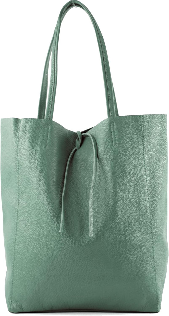 modamoda de T163 Damen Leder Shopper Schultertasche, handmade in Italy Ocean Grey, Ocean Grey