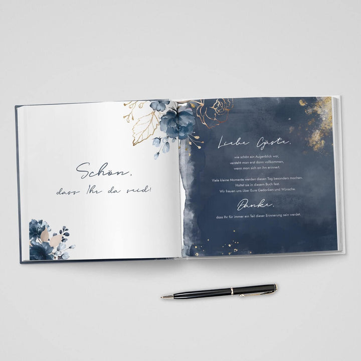 DeinWeddingshop Gästebuch Hochzeit - personalisiert - Hochzeitsgästebuch, Hardcover 21x21 cm (Inhalt