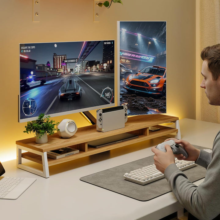 Fenge Dual Monitorständer Riser 108cm Grosse Computer Bildschirmständer für PC/Laptop/Fax/Drucker/TV