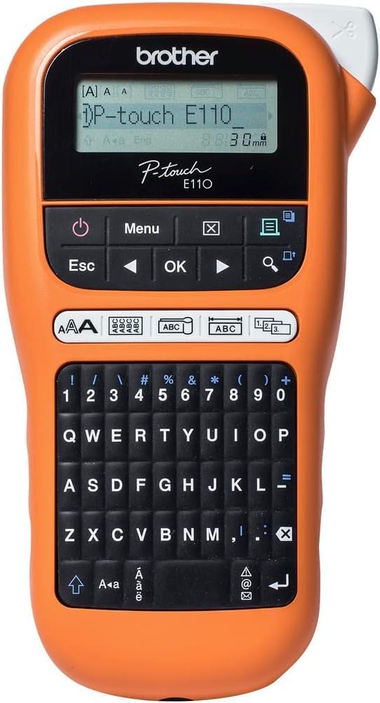 Brother PT-E110VP Industrielles Beschriftungsgerät inklusive Netzadapter und Transportkoffer & Origi