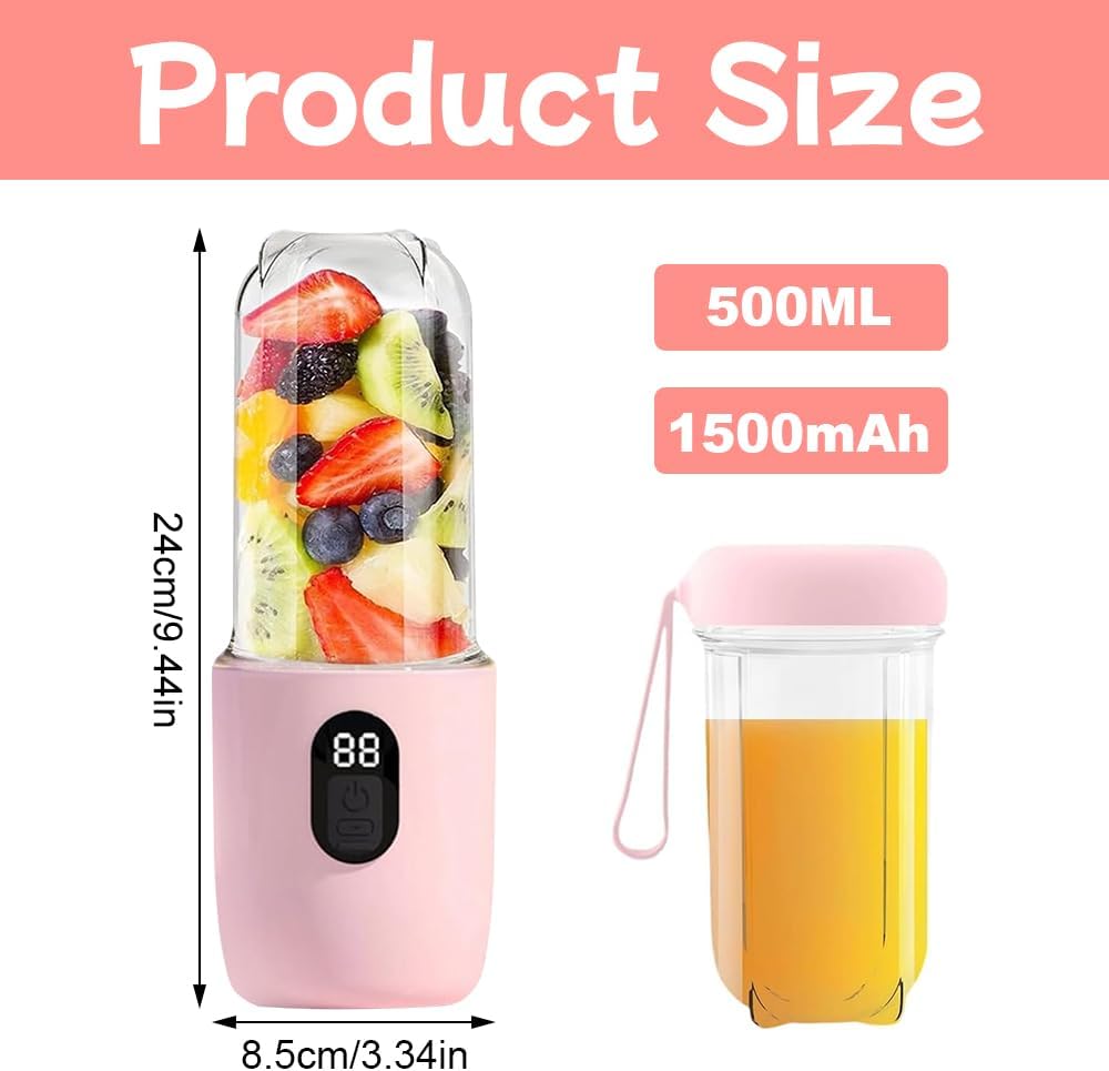 Tragbarer Mixer, 500ML Mixer Smoothie Maker to Go Mit 16-Blatt &Digitalanzeige, Portable Blender USB