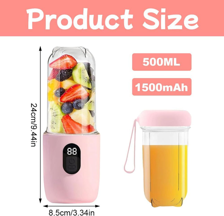Tragbarer Mixer, 500ML Mixer Smoothie Maker to Go Mit 16-Blatt &Digitalanzeige, Portable Blender USB