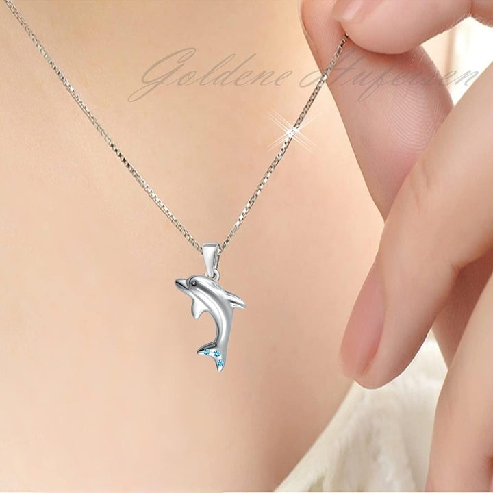Goldene Hufeisen Mädchen Anhänger Kette Delfin mit Zirkonia Steine 38 cm Kinderkette Delphin Halsket
