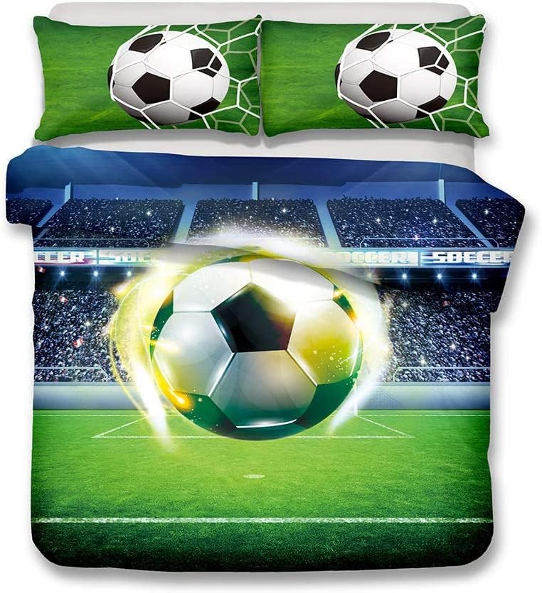 PQCXXA Fussball Bettwäsche für Kinder, 3 Teilig Jungen Teenager Sport Bettbezug-Set,3D Fussball Bedr