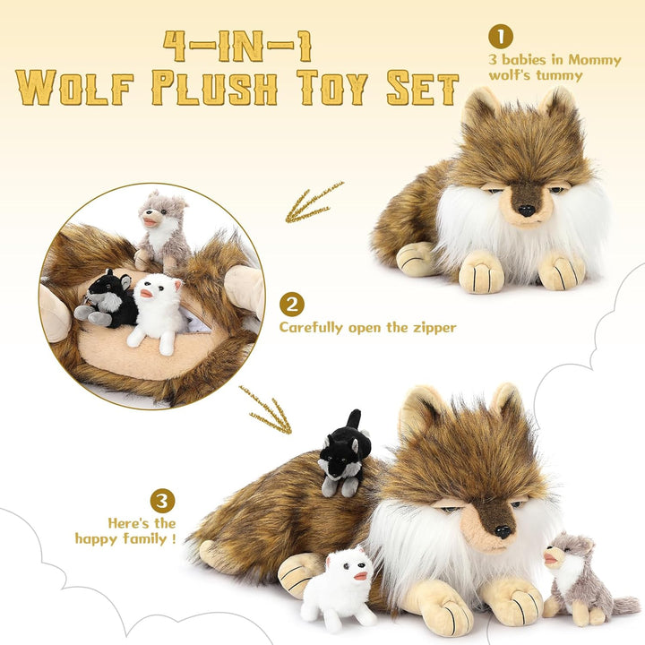 MorisMos gross Wolf Kuscheltier XXL mit Baby im Bauch, 50cm weich riesen Wolf Stofftier Plüschtier S