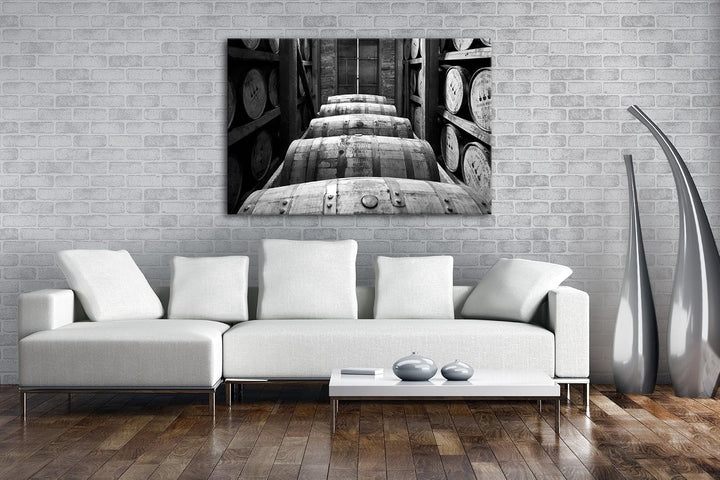 deyoli riesige Fässer in Brennerei Effekt: Schwarz/Weiss im Format: 100x70 als Leinwandbild, Motiv f