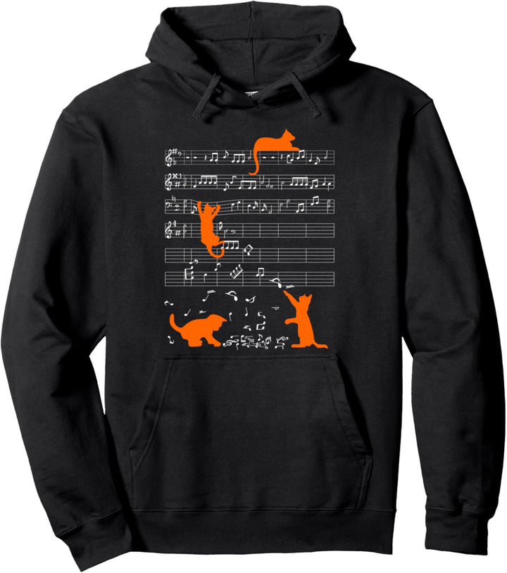Niedliche Katze Musiknote Orange Noten Musiker Pullover Hoodie