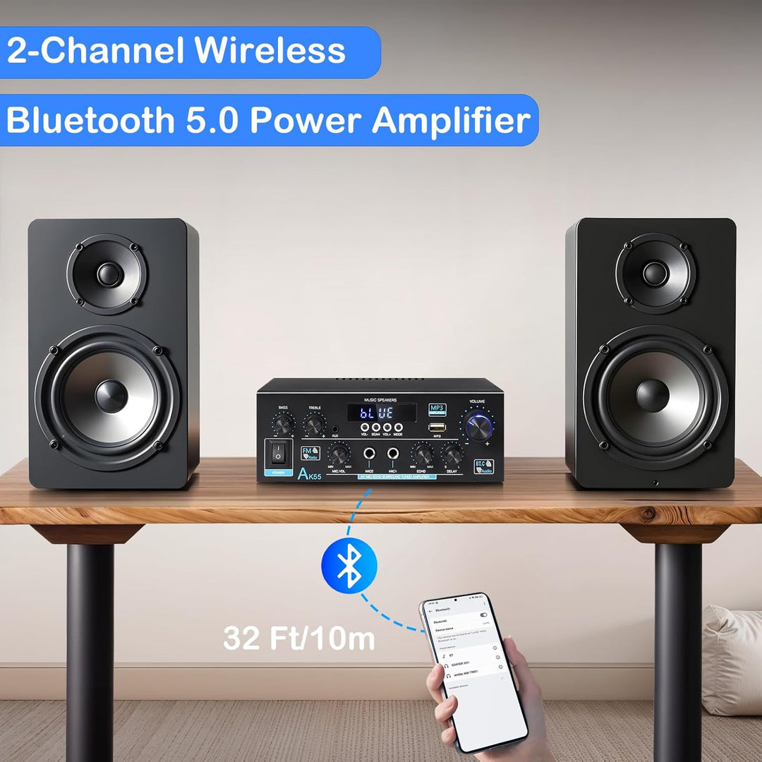 AK55 HiFi Verstärker mit Bluetooth 5.0,Max 600W,Mini Verstärker HiFi Stereo,2 Kanal Audio Verstärker