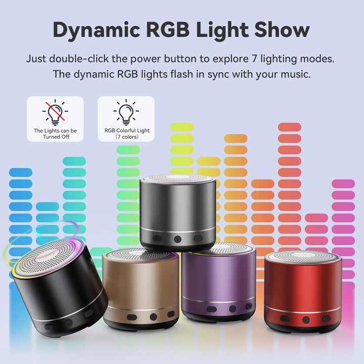 Mini Bluetooth Lautsprecher (83g), Musikbox Bluetooth 5.4 mit RGB Lichter, HD-Sound & starke Bass, T