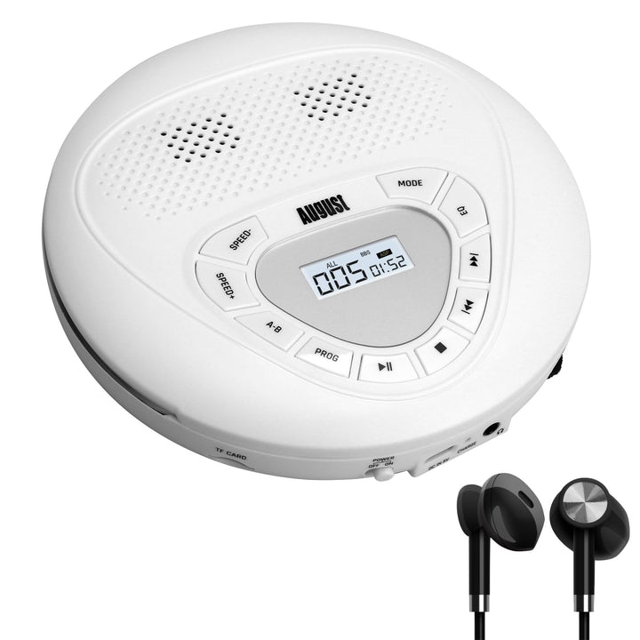 Wiederaufladbarer tragbarer CD Player mit Kopfhörer -August SE10- Walkman USB-C mit Lautsprecher Übe