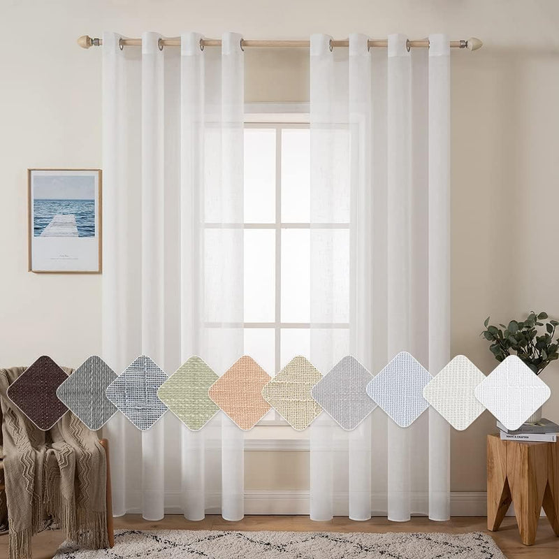 MIULEE 2er Set Voile Vorhang Sheer Leinenvorhang mit Ösen Transparente Leinen Optik Gardine Ösenscha