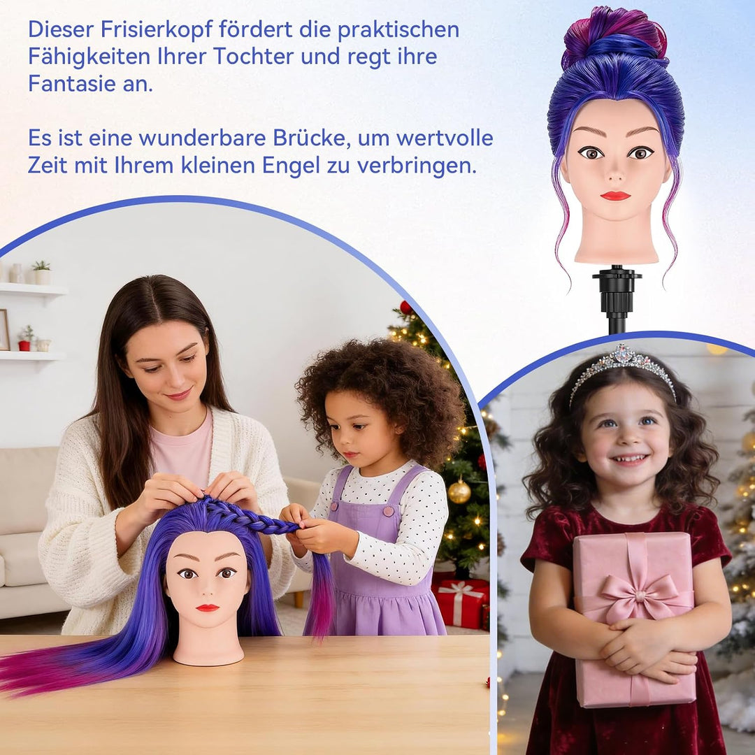 TwoWin Trainingsköpfe 100% Kunsthaar Friseur Kopf Set Haar Hairdressing Kosmetologie Mannequinmit Ha