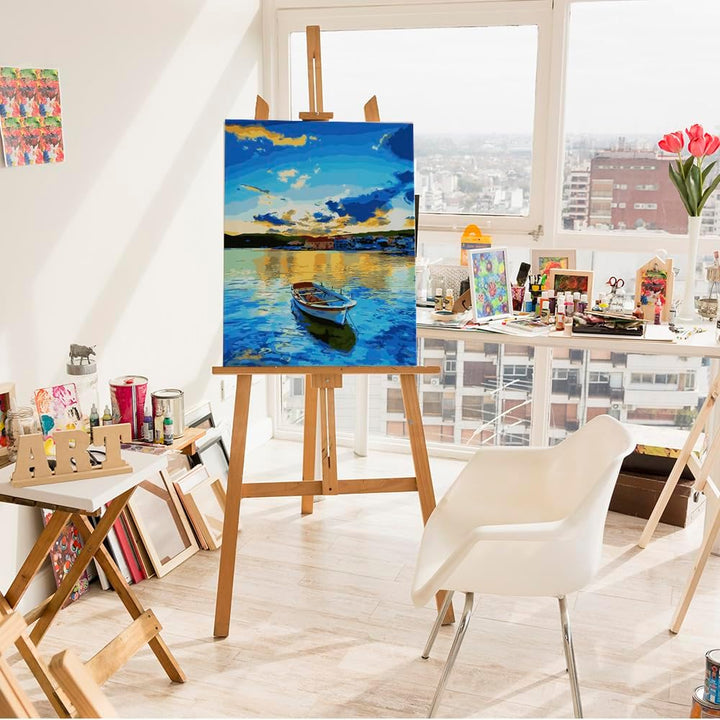 Artnapi Malen nach Zahlen Erwachsene mit Rahmen | DIY Handgemalt | Natur - Boot am Meer | Kit für An