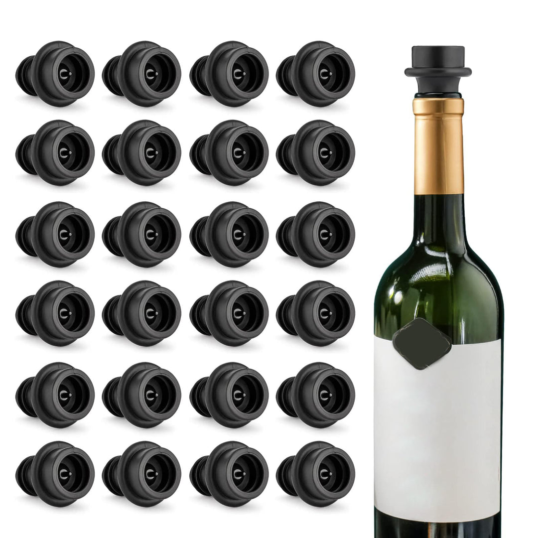 WOTOR Weinpumpe Vakuum Stopper, Weinflaschenverschluss, Hält Wein Frisch, 24 Stoppers, Schwarz, 24 S