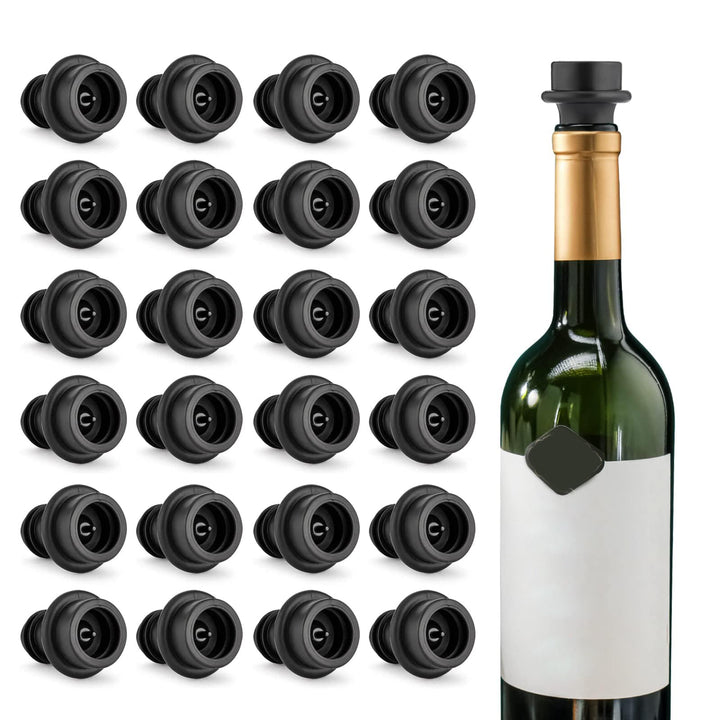 WOTOR Weinpumpe Vakuum Stopper, Weinflaschenverschluss, Hält Wein Frisch, 24 Stoppers, Schwarz, 24 S
