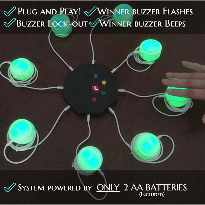 Trebisky Quiz Game Buzzer System 8-Player with LED Light Buttons & Sound – Standalone Wired Buzzers