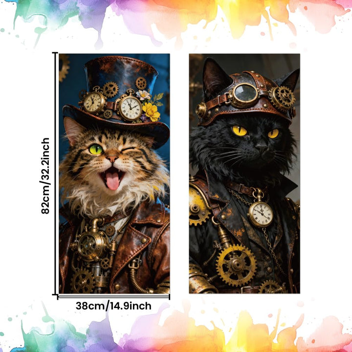 ANATTASOUL Mülleimer Aufkleber, 2 Blätter Mülltonnen Aufkleber 38×82cm Steampunk Katze Selbstklebend