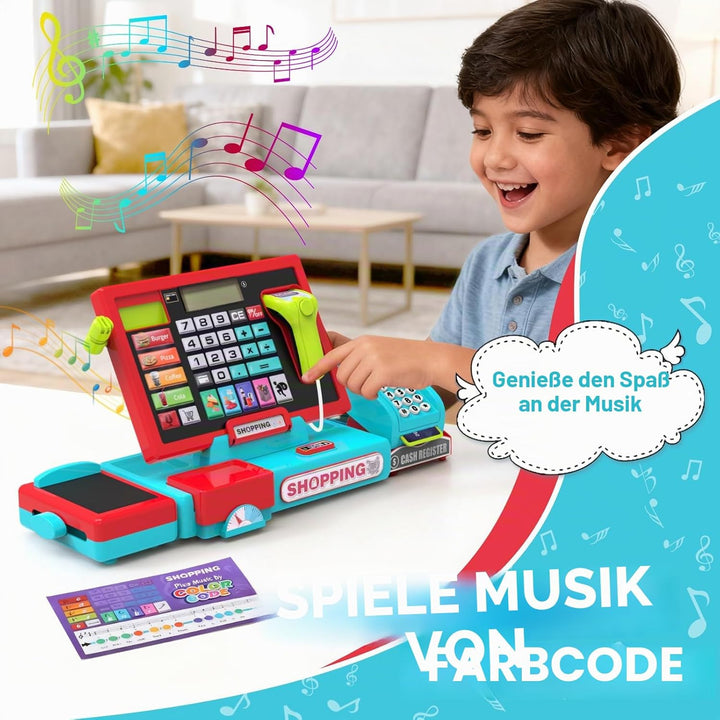 Elektronische Spielzeug Kasse Kinder mit Scanner und Sound, Supermarktkasse Rollenspielzeug, inkl. Z