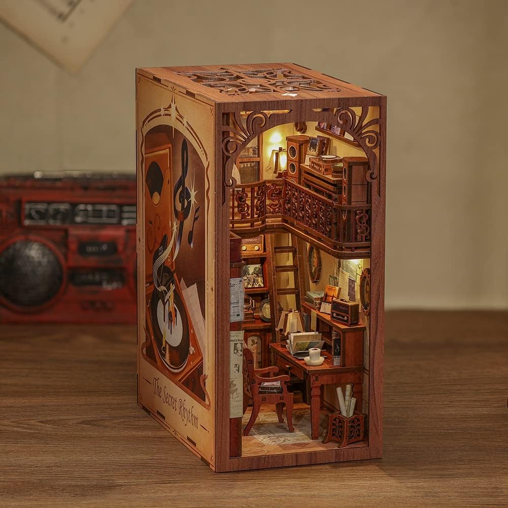 CUTEBEE Book Nook DIY Kit – DIY Puppenhäuser Miniatur Haus Kit mit Möbeln und LED-Licht, 3D Puzzle B