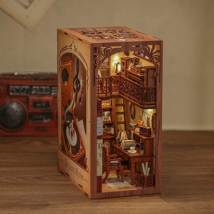 CUTEBEE Book Nook DIY Kit – DIY Puppenhäuser Miniatur Haus Kit mit Möbeln und LED-Licht, 3D Puzzle B