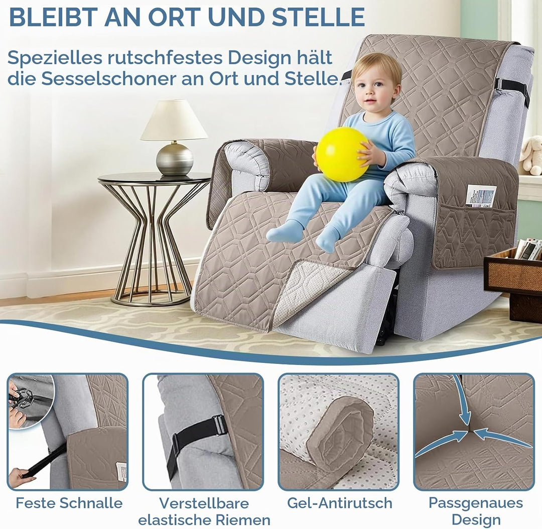 aolceth Sesselschoner für Fernsehsessel, 100% Wasserdicht Sesselbezug für Relaxsessel, Anti-Rutsch A