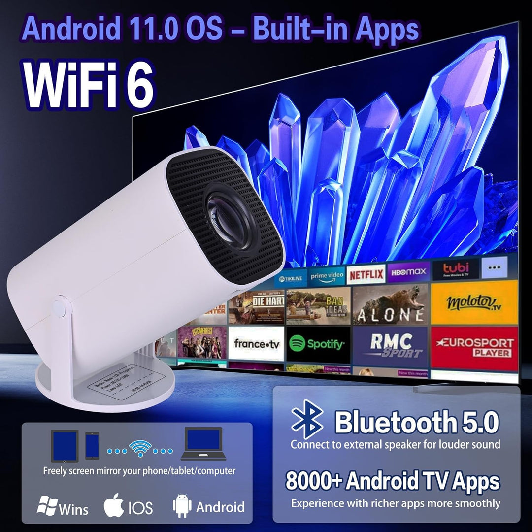 Projector 4K Projektor Mini Beamer Smart Klein Portable für Handy Bluetooth mit Android 11.0 OS, WiF