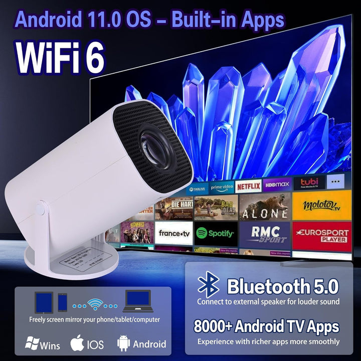 Projector 4K Projektor Mini Beamer Smart Klein Portable für Handy Bluetooth mit Android 11.0 OS, WiF