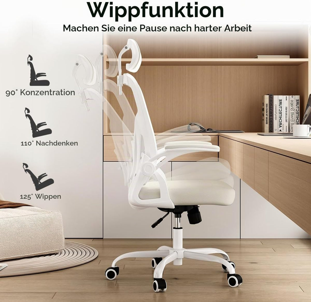 Farini Ergonomischer Stuhl mit Armlehne Büro Schreibtischstuhl mit Rollen Bequemer Home Office Stuhl