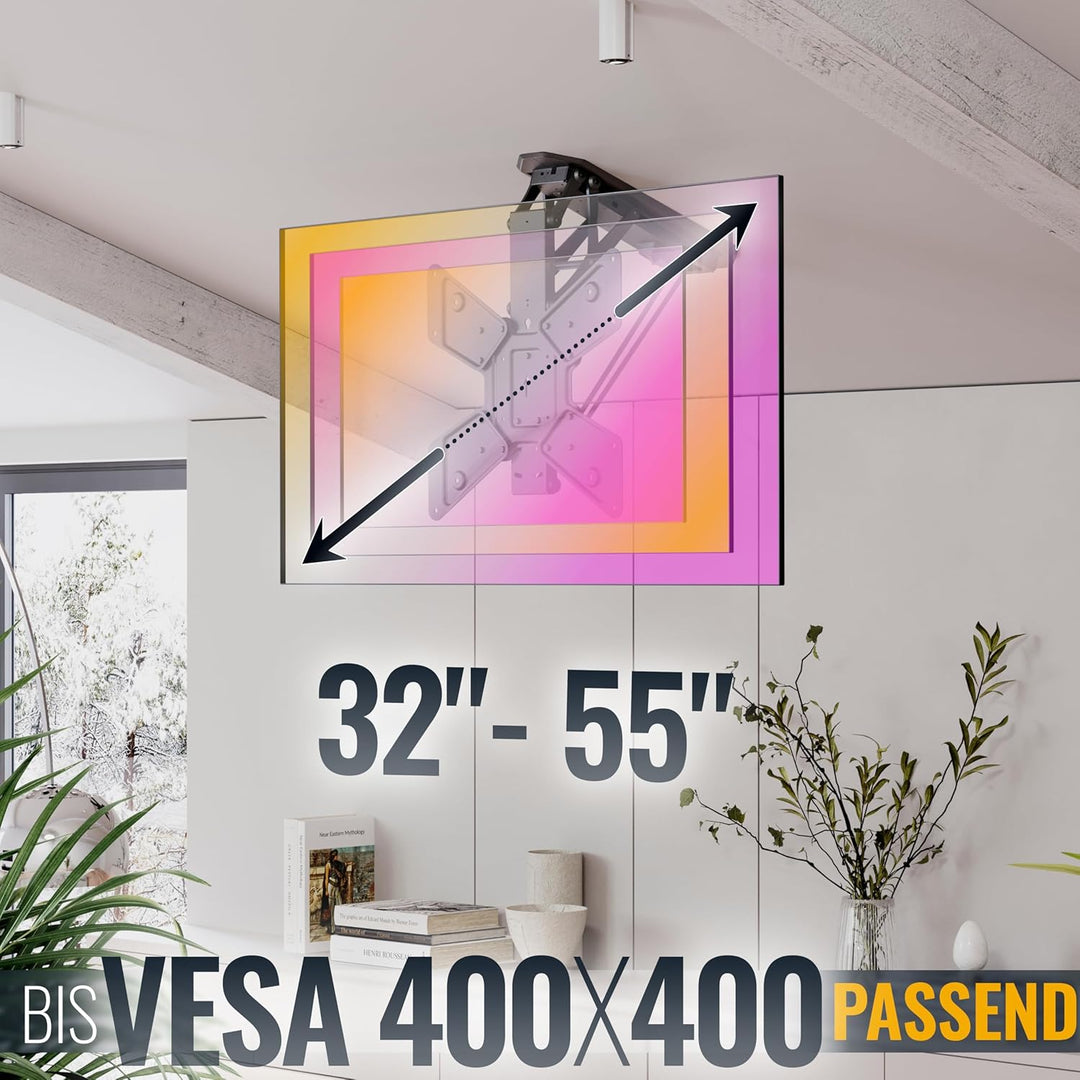 RICOO TV Deckenhalterung Elektrisch Klappbar Fernsehhalterung für 32-55 Zoll Fernseher Halterung Dec